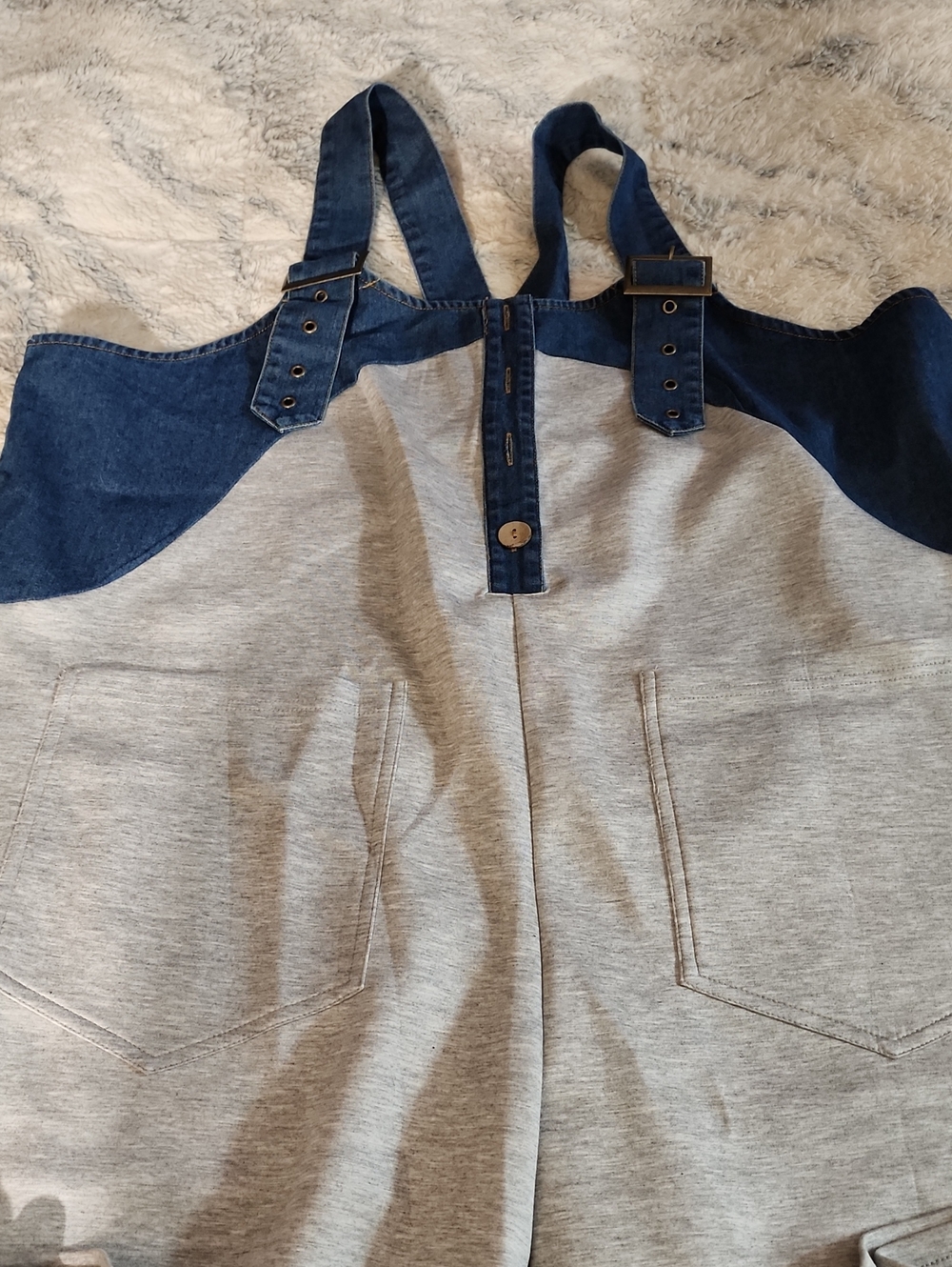 Womens Two-Tone Grey and Navy Overalls